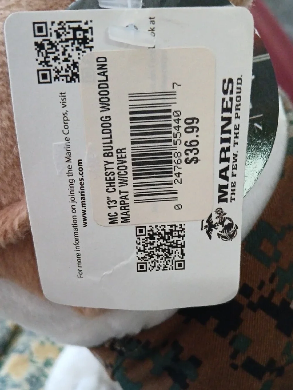 Plush Bulldog Dog Toy in Camouflage Outfit - Brown/Green Chesty